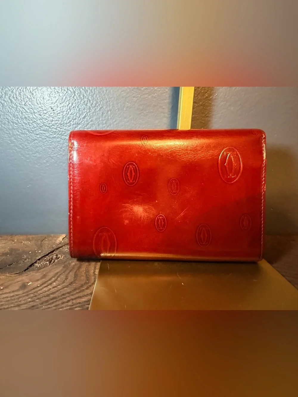 Cartier Vintage Red Embossed Leather Clutch Wallet